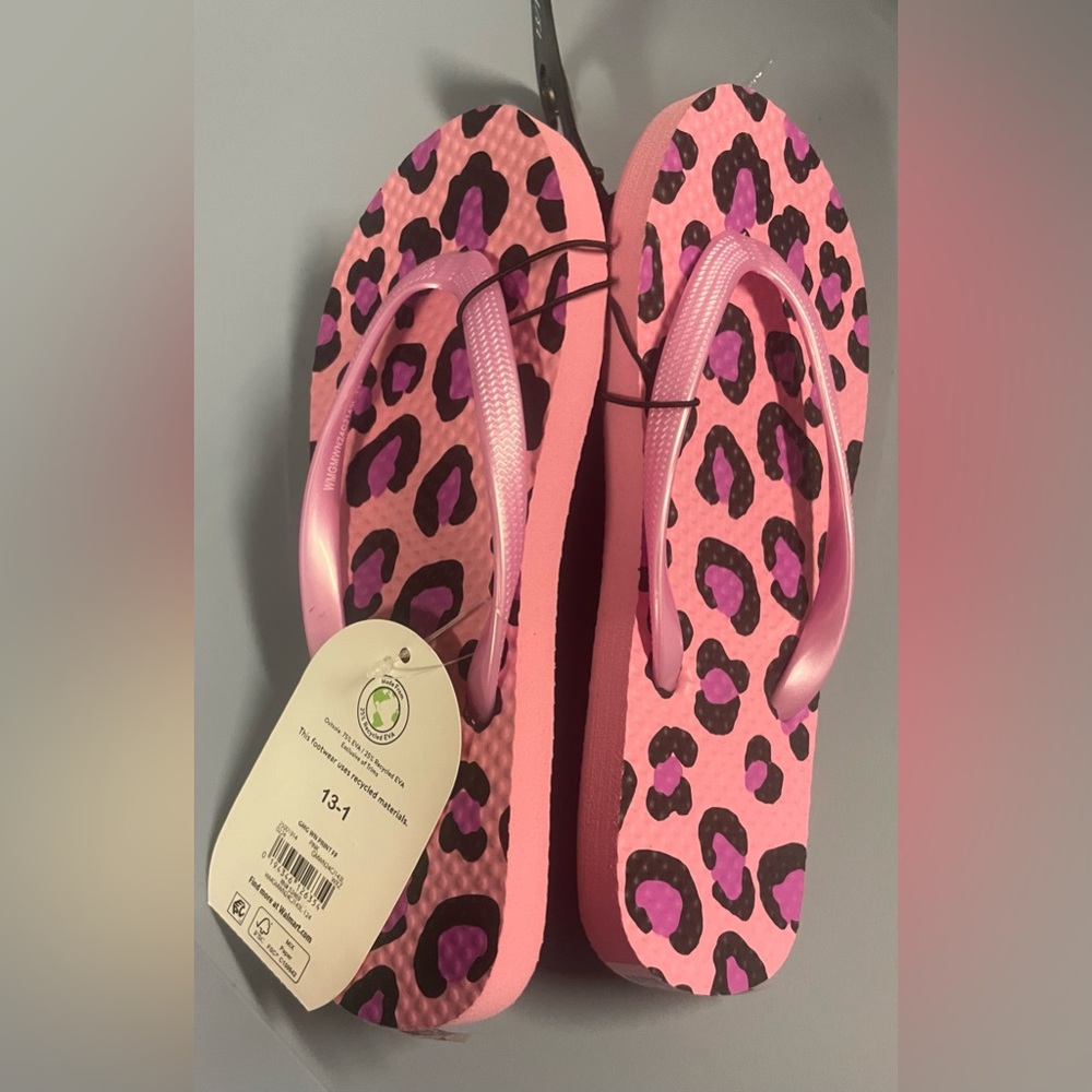 🔴 3/$12 Girls’ Wonder‎ Nation Pink Cheetah Flip Flops! NWT! - Picture 3 of 5